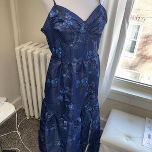 Not V champman Navy Blue Floral Lace-Up Maxi Dress